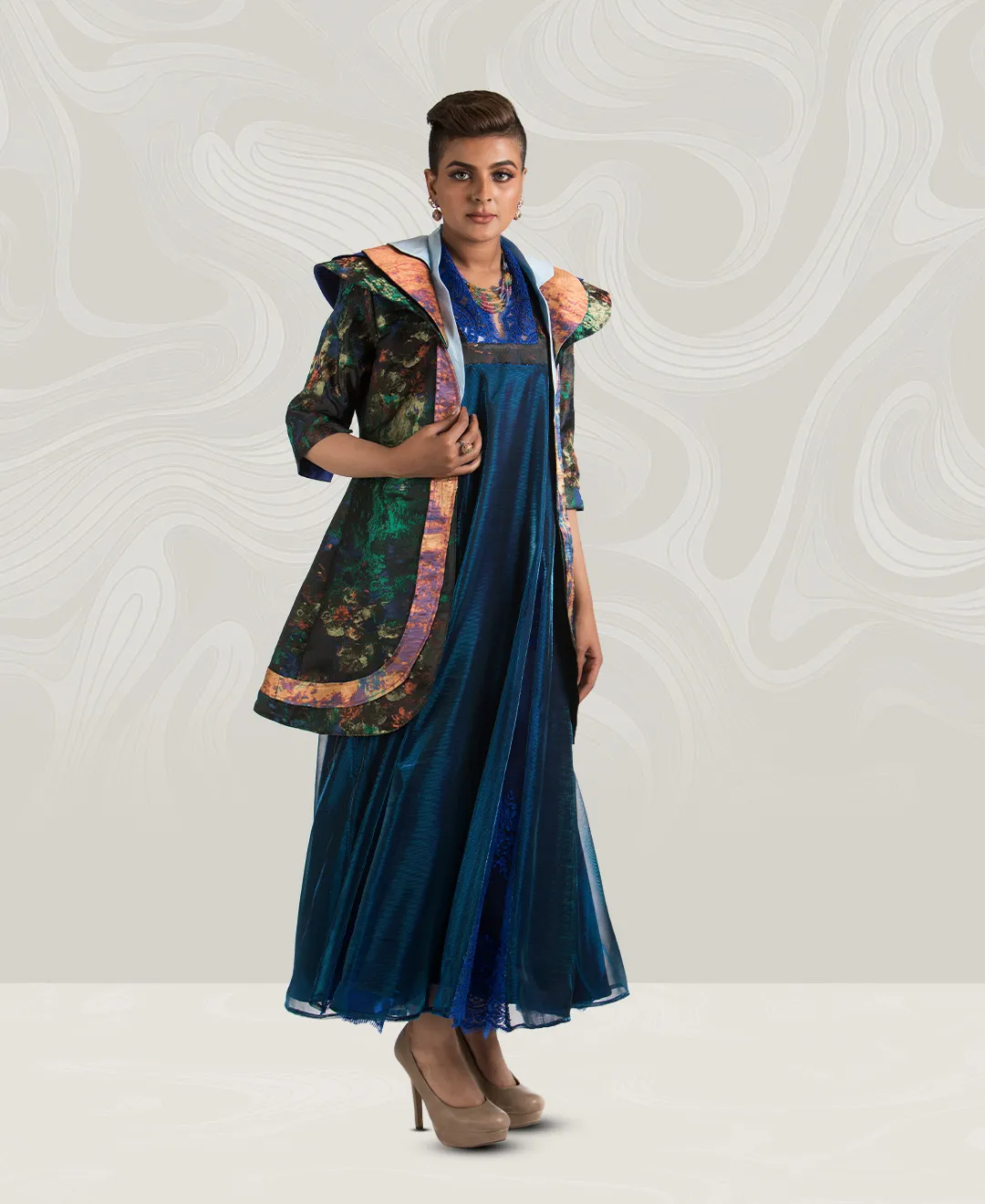 Chiffon Style Jalabiya topped with Colorful Vest
