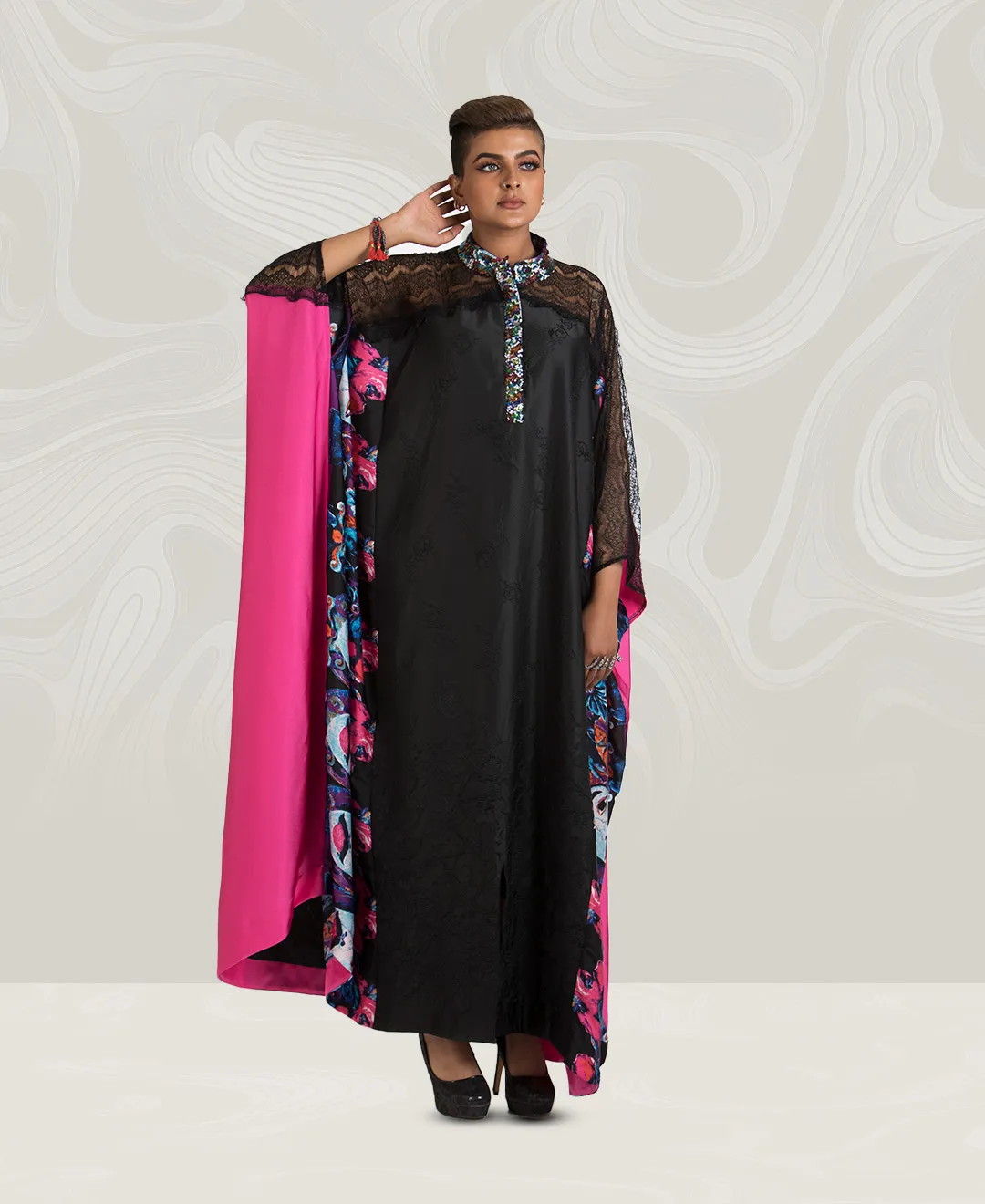 Black and pink dress with face prints