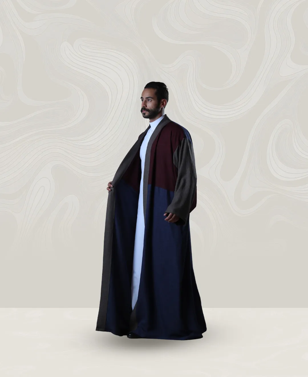 Mens Dark Blue Maroon Crepe Bisht Gray Linings