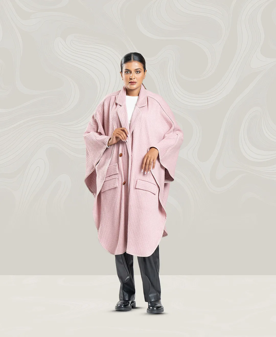 Women's Pink Braided Wool Cape
