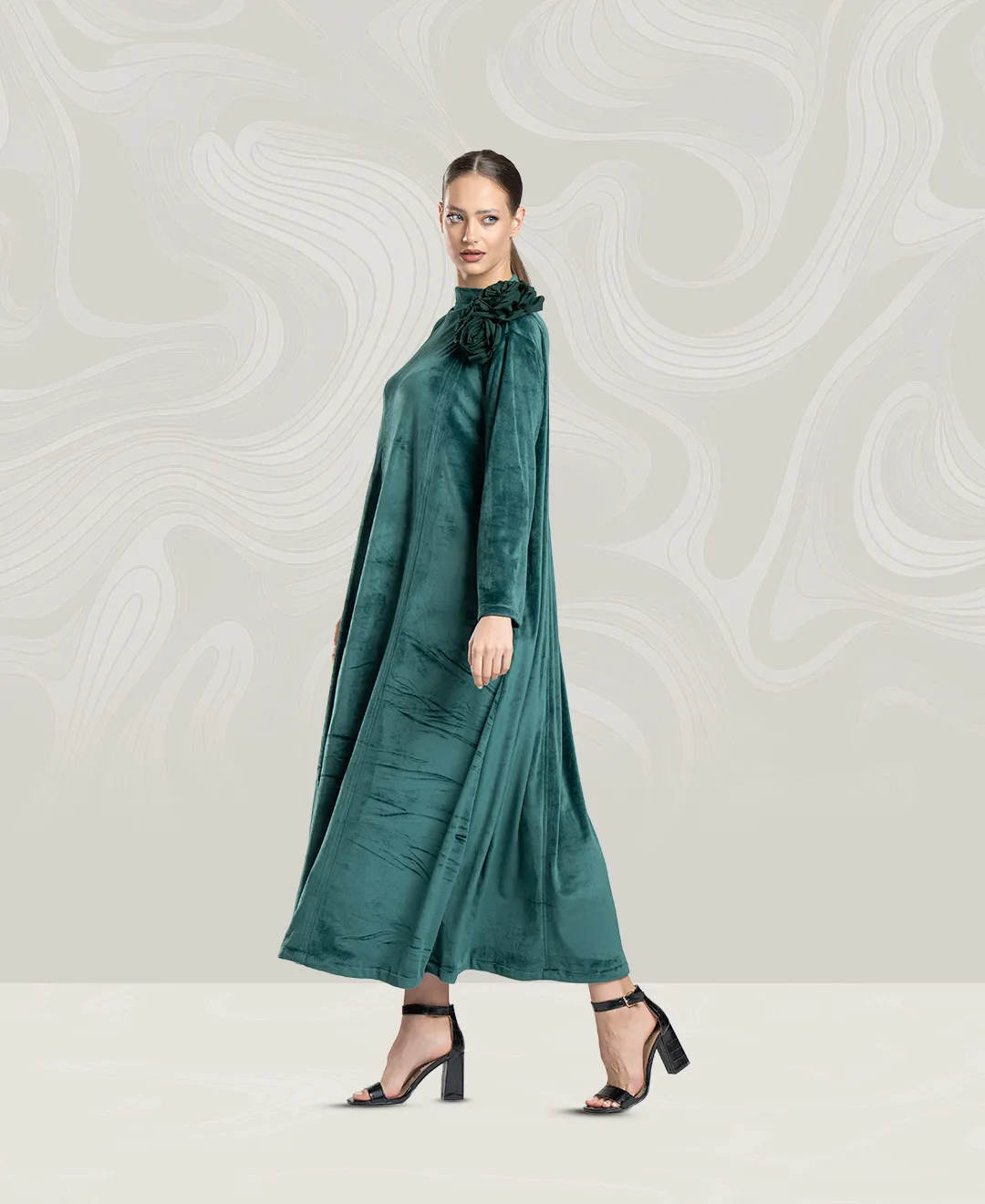 Women's Soft Green Velvet Dress