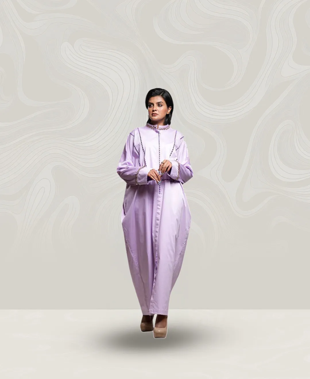 Embroidered light purple cotton jalabiya