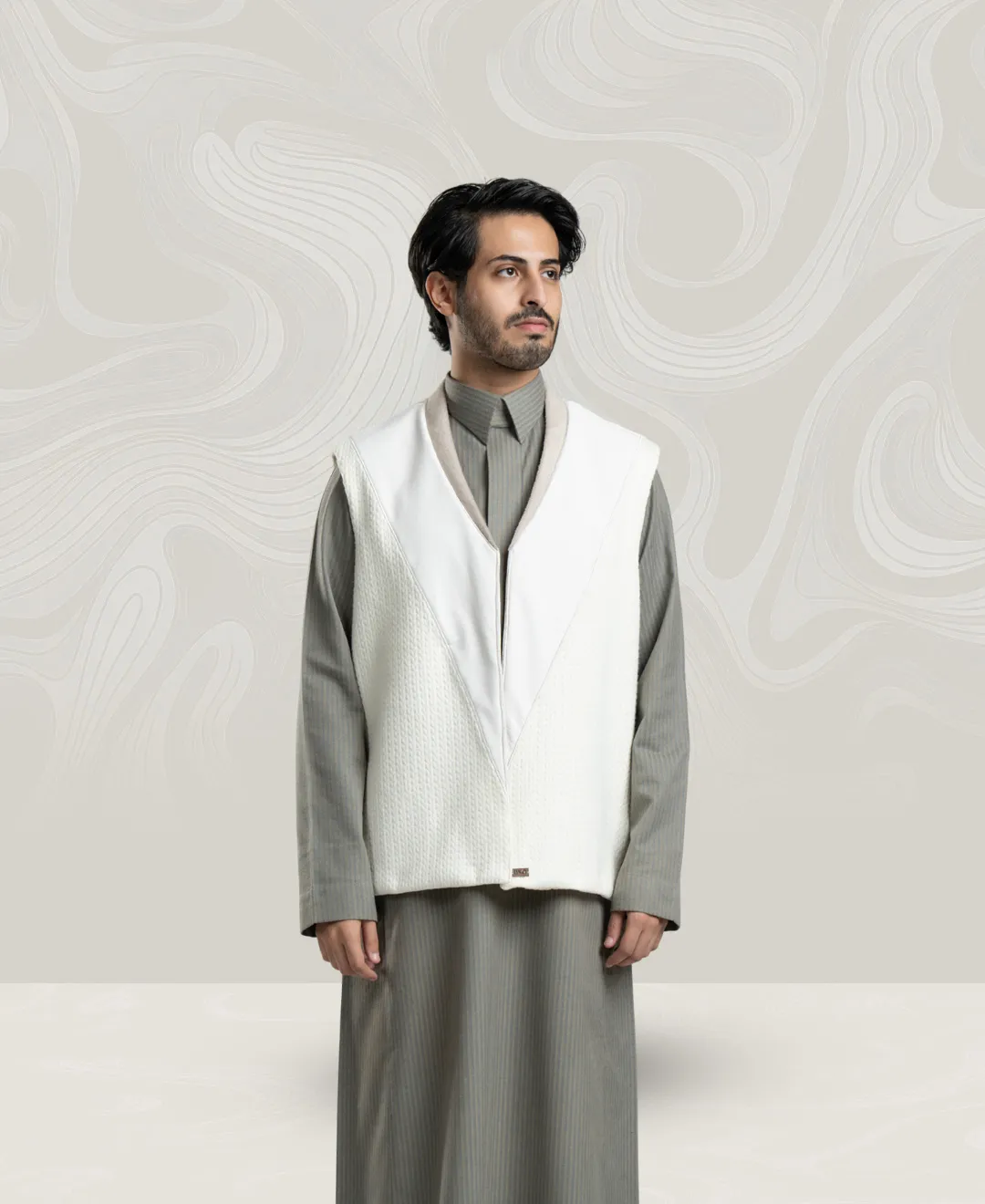 Men’s Wool Vest with Leather and Embroidery