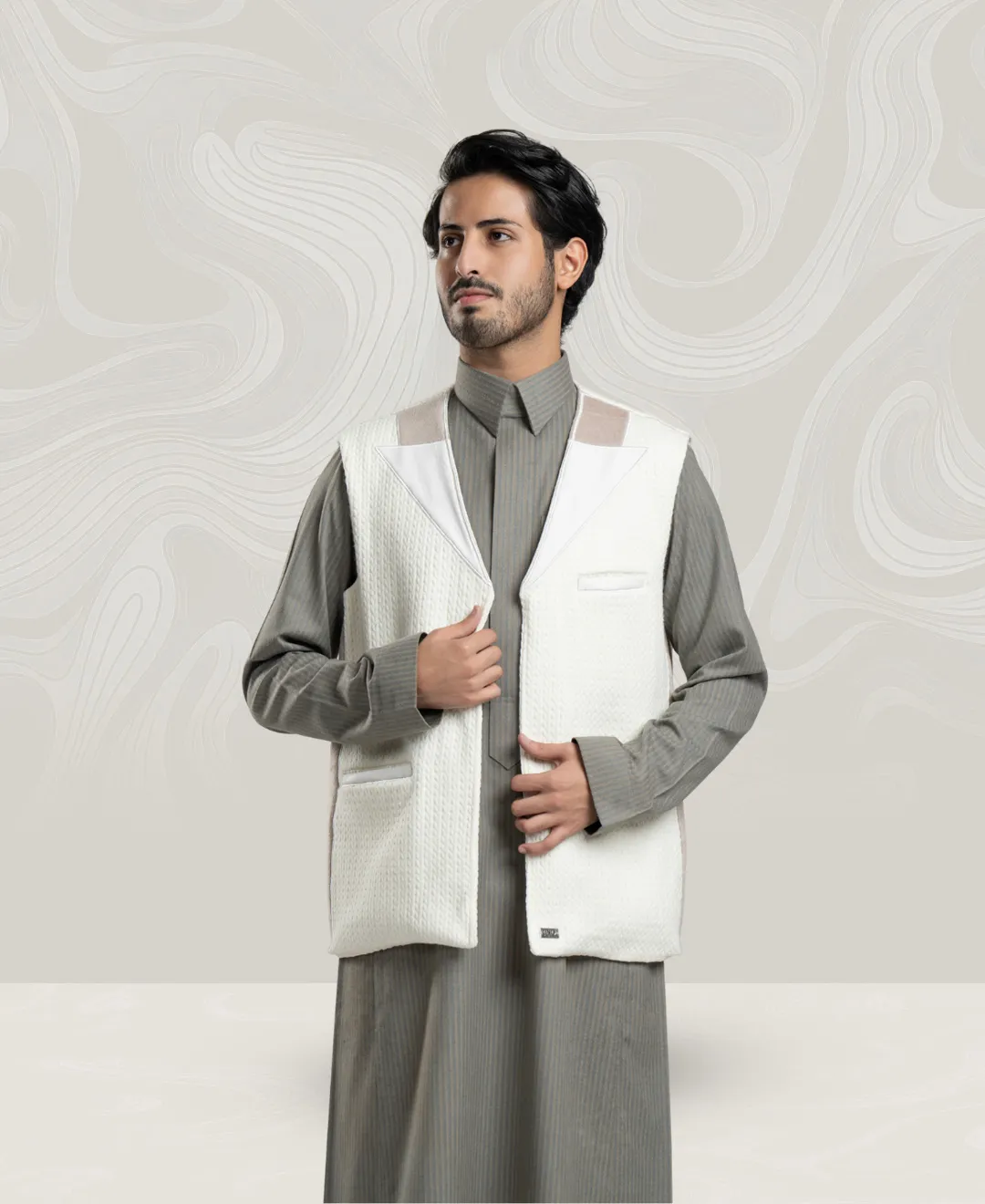 Men’s Wool Vest with Leather and Embroidery
