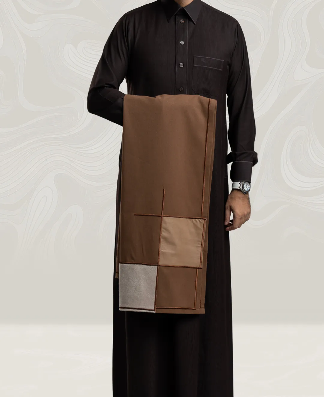 Camel Wool Shawl Decorated with Embroidery Lines