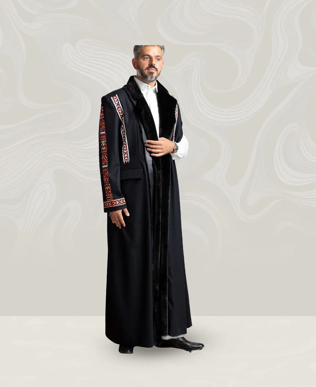 Men’s Bisht/Cape with Black Wool Fur Collar