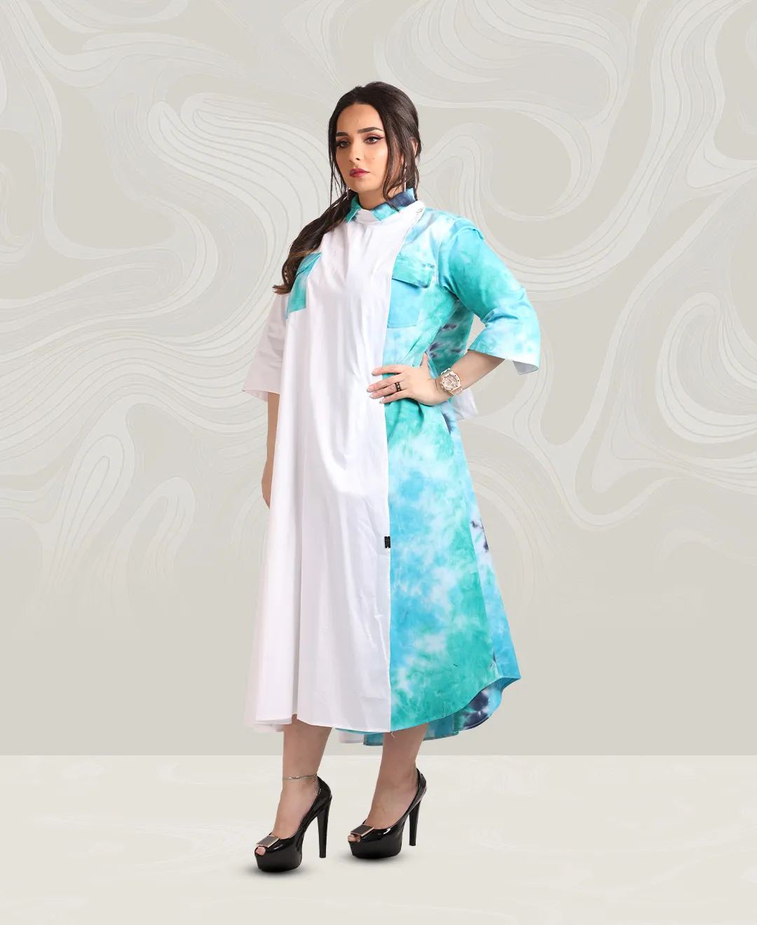 COTTON WHITE DRESS WITH BLUE