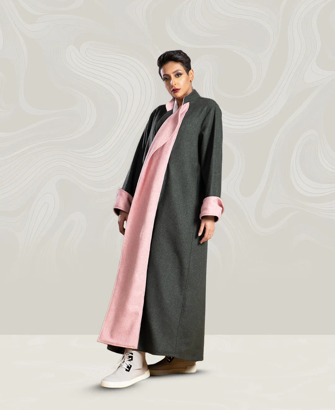 Women's Wool Gray Pink Coat