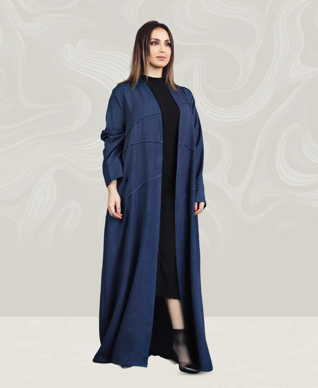 Dark Blue Crepe Abaya with Side Pockets