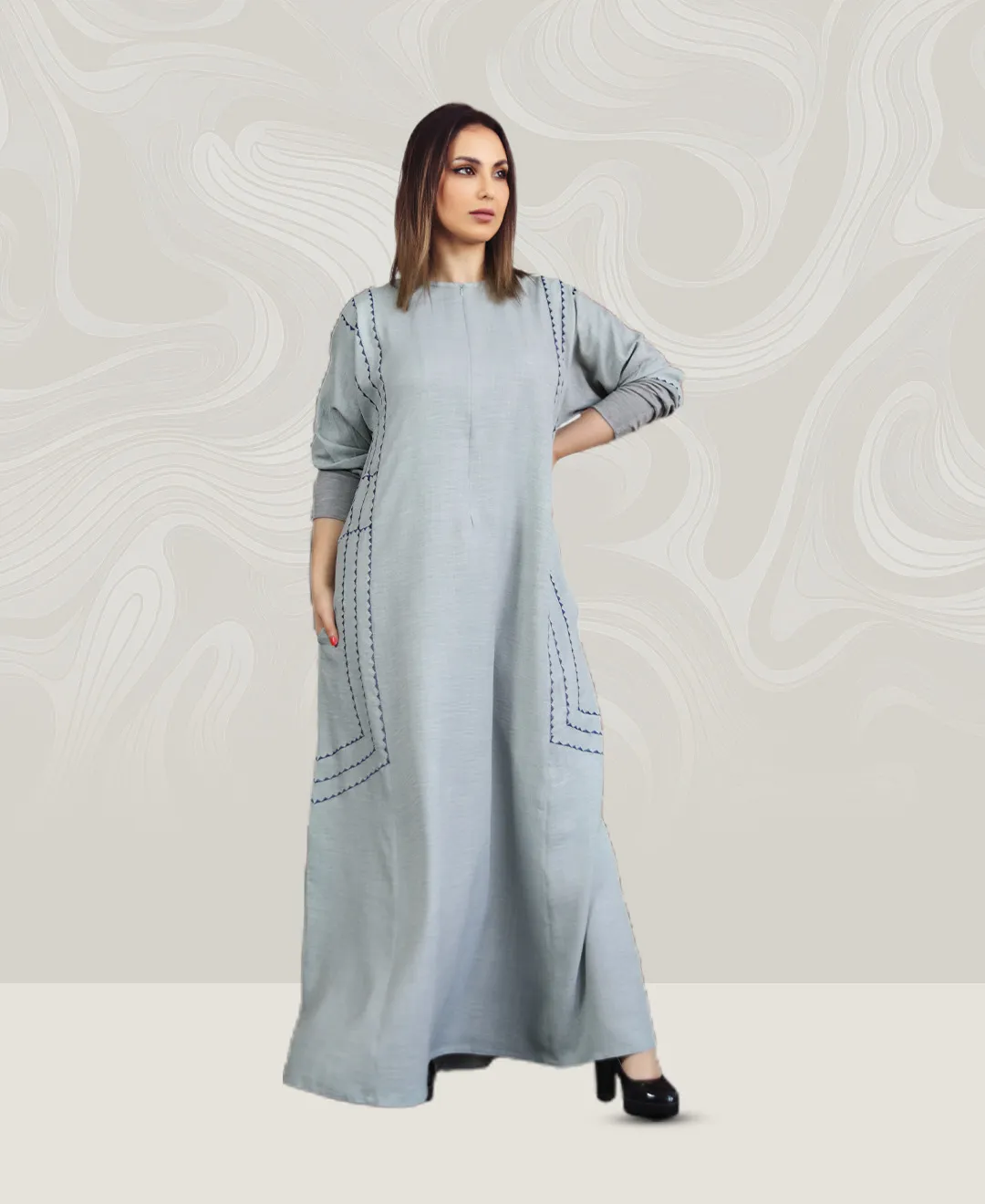 Gray Crepe Abaya with Blue Linings