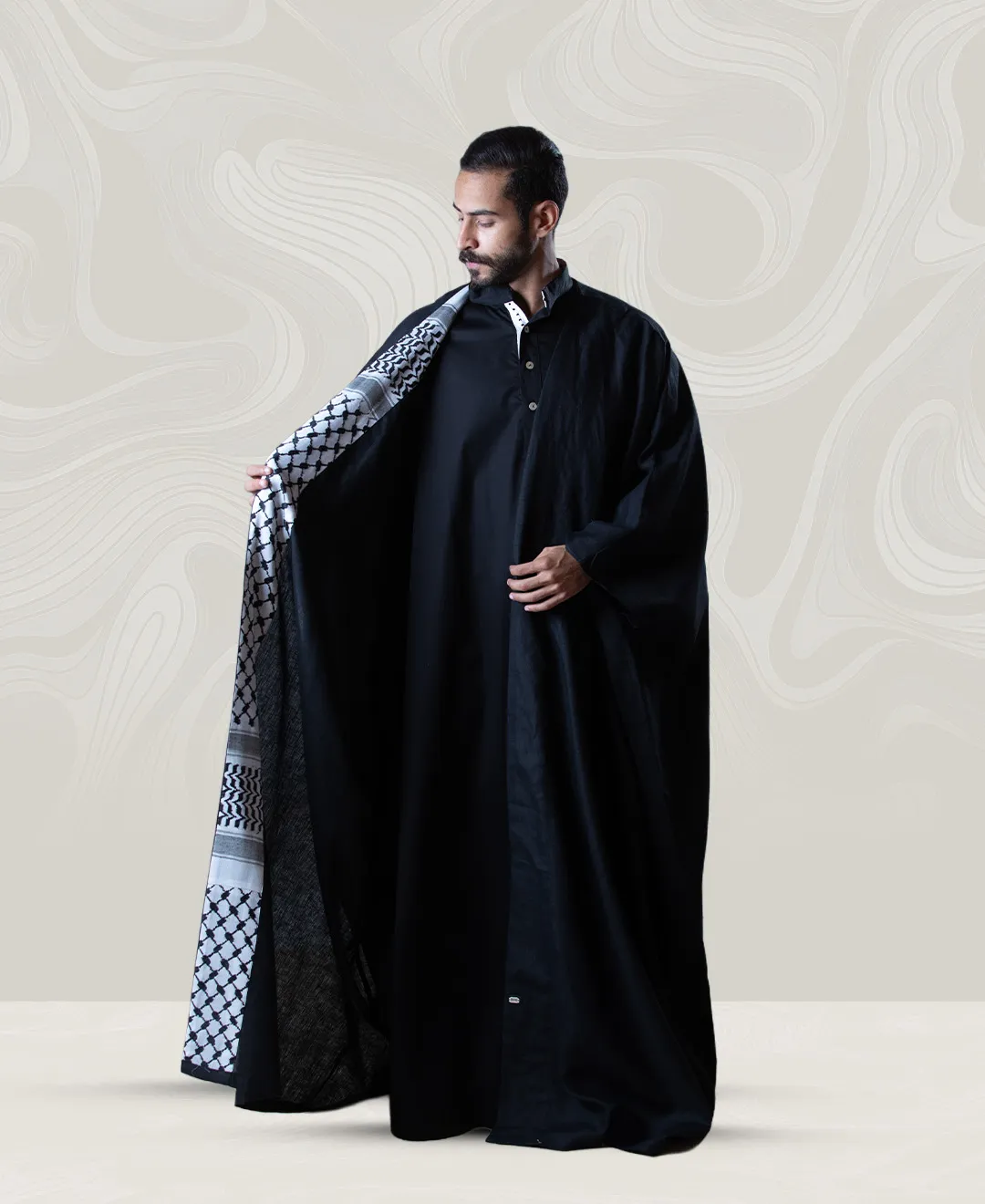 Mens Black Linen Bisht/Thobe with Linings