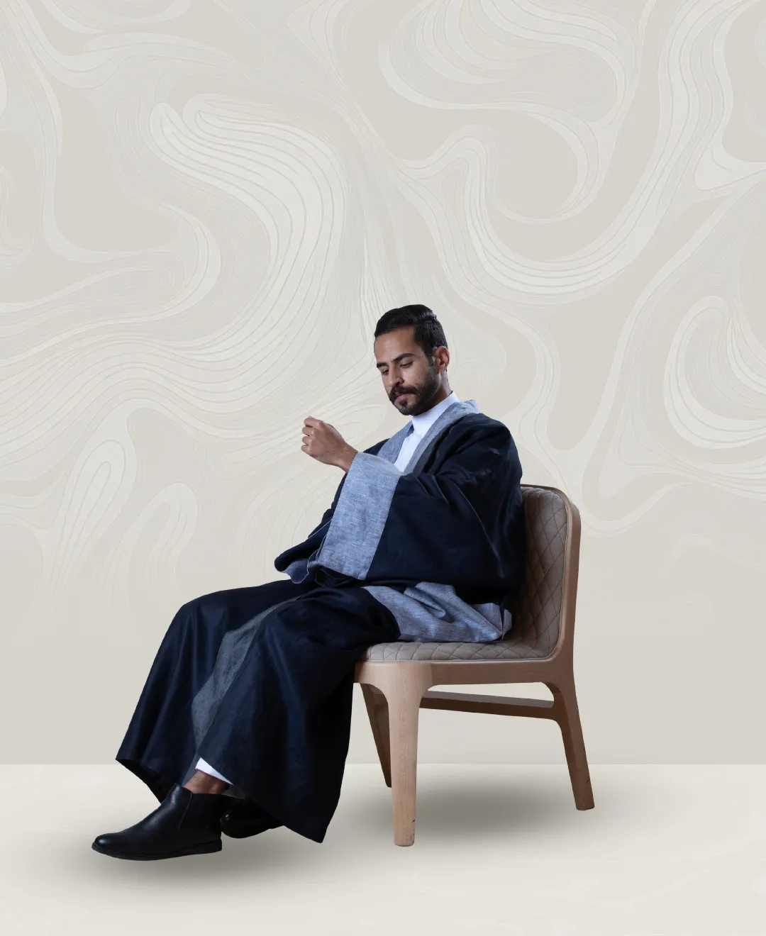 Mens White Blue Purple Bisht with Gray Linings