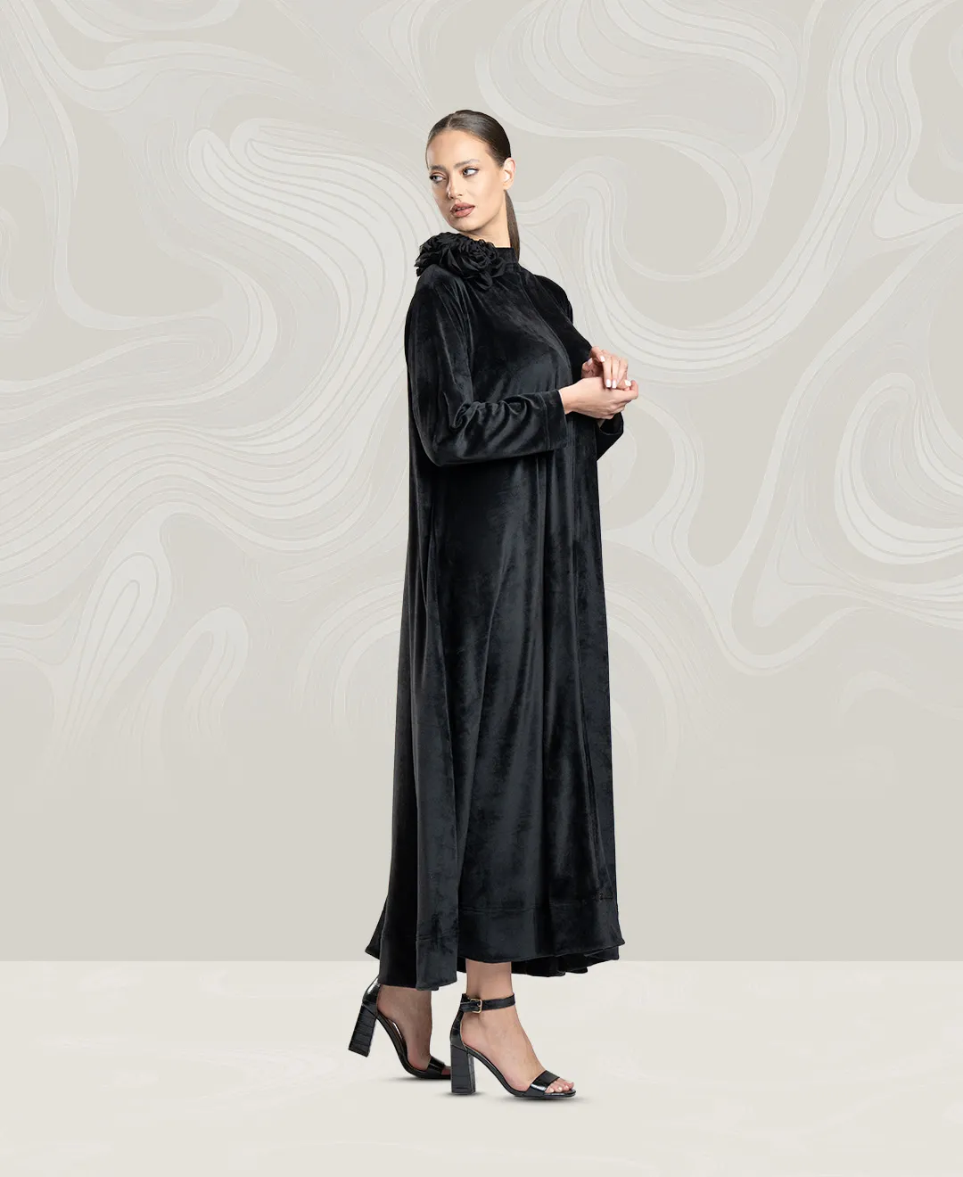 Women's Soft Black Velvet Dress
