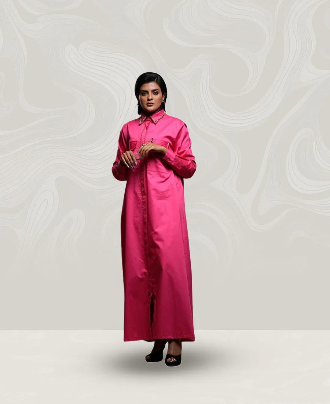 Embroidered Pink Cotton Jalabiya
