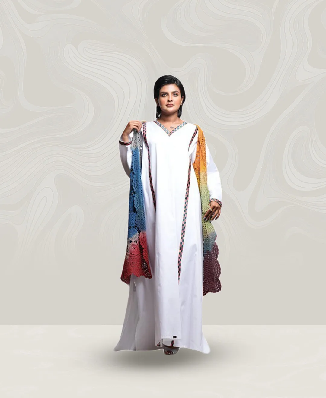 White Cotton Dress with Crocheted Vest