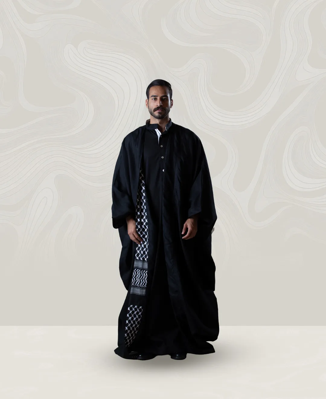 Mens Black Linen Bisht/Thobe with Decorations