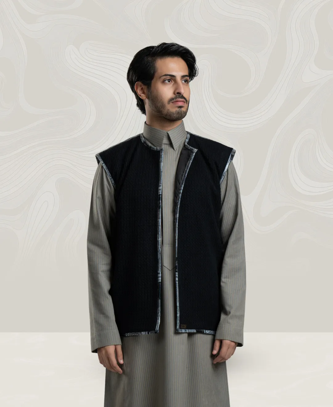 Men's Black Braided Wool Vest