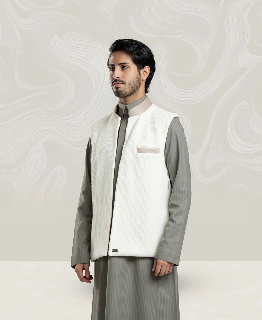 Men’s Wool Vest with Leather & Embroidery