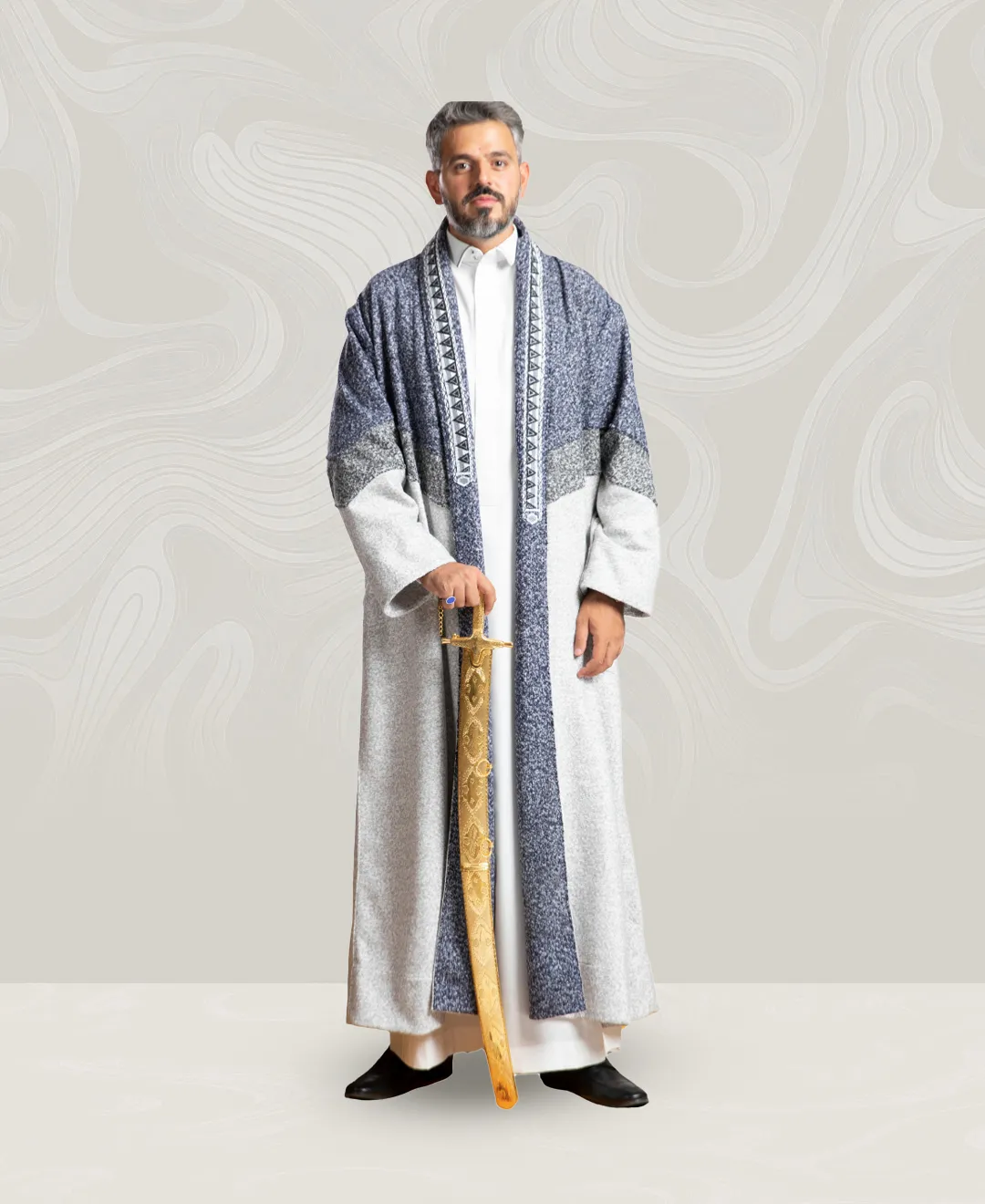 Men’s Wool Deerity Coat Blue & Gray Handwork