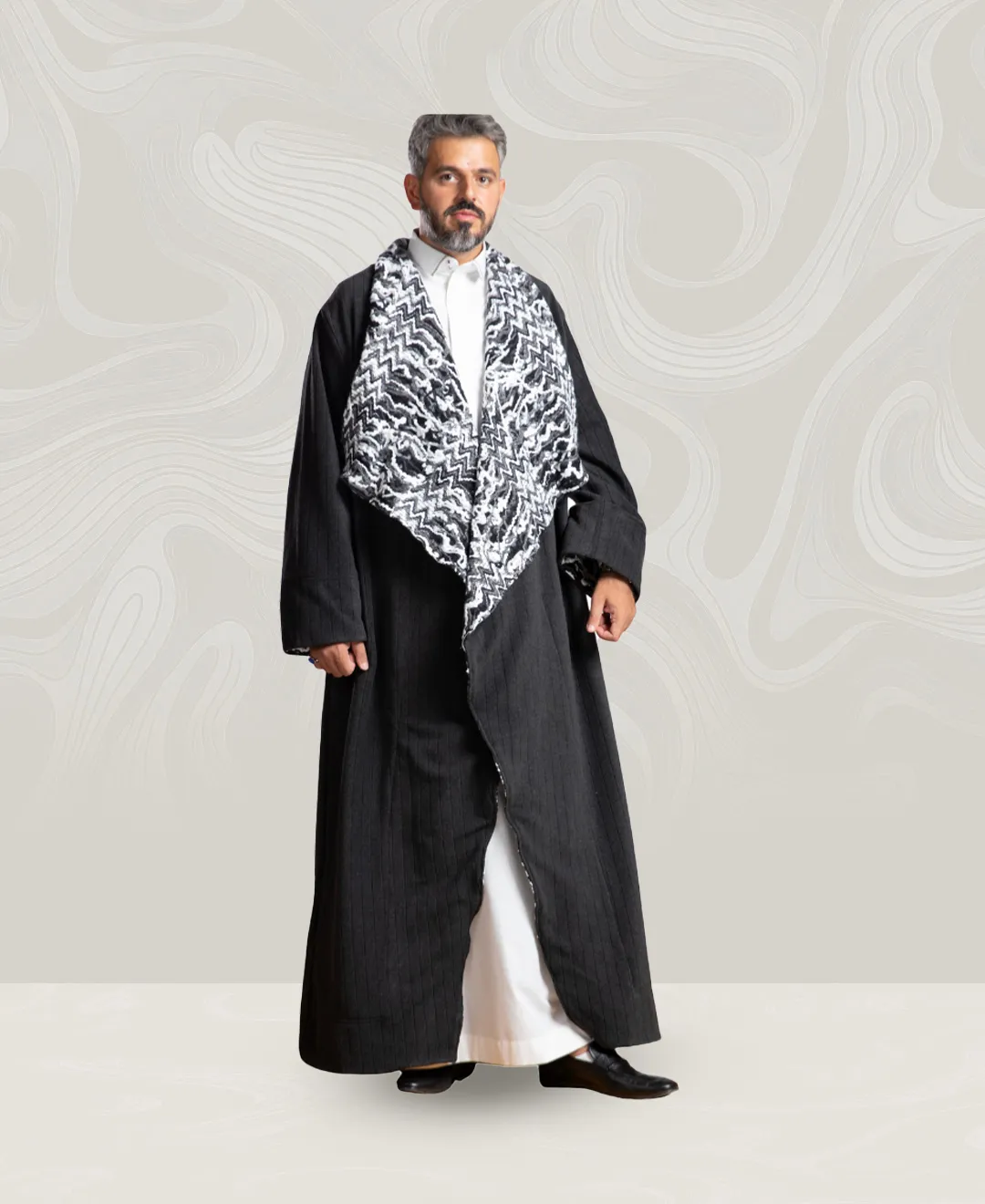 Men’s Dark Gray Suede Coat with Wool Collar