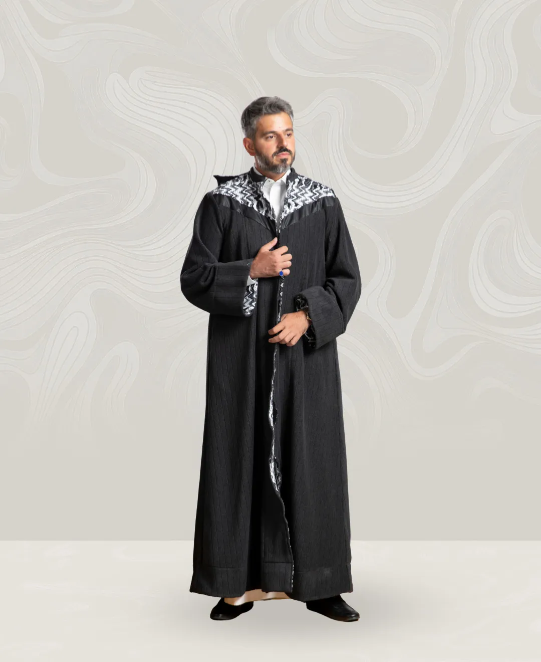 Men’s Dark Gray Suede Coat with V Wool Collar