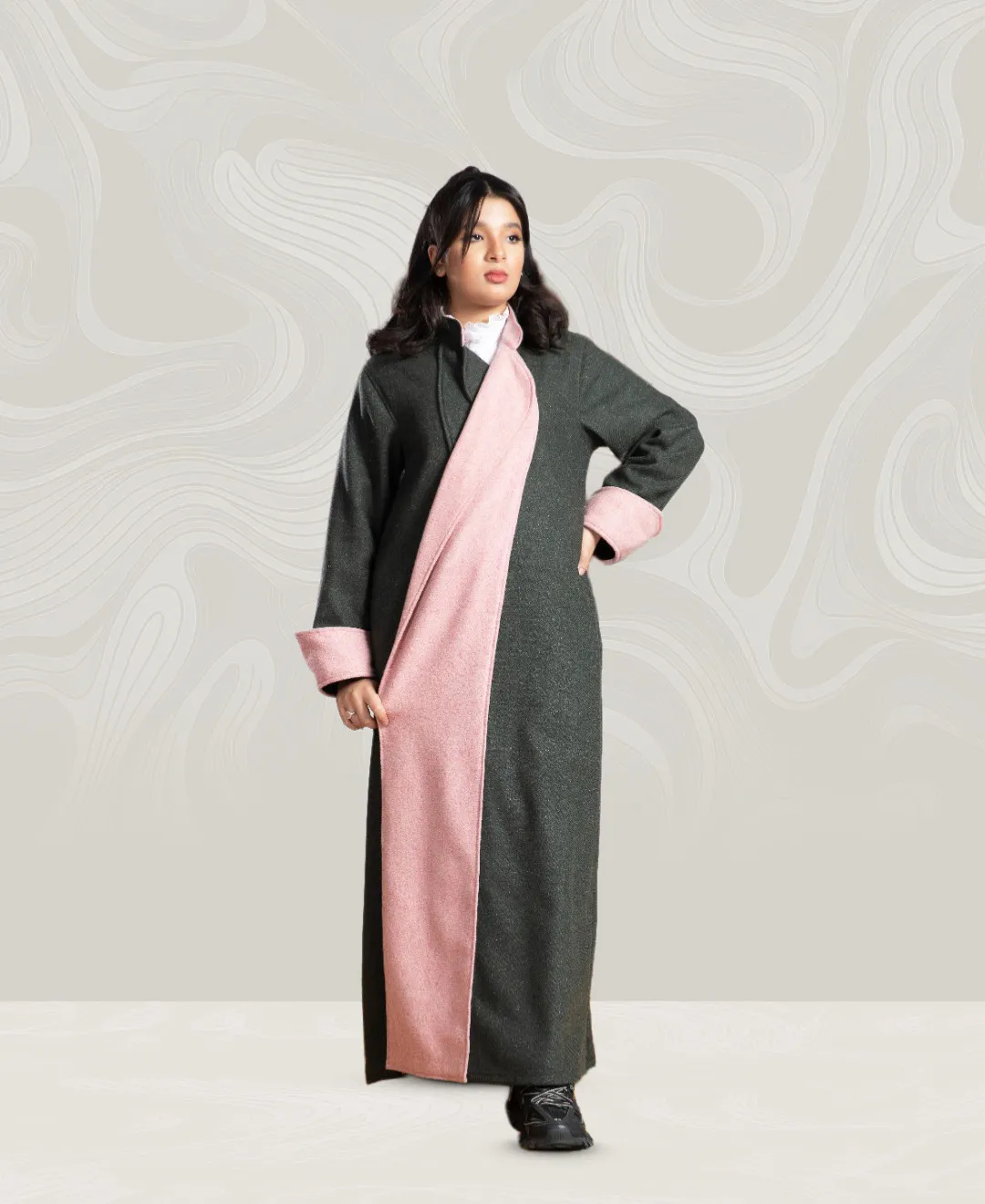 Teens/Kids Wool Gray Pink Coat
